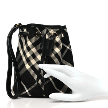 BURBERRY Check Mini Drawstring Pouch Black Calico