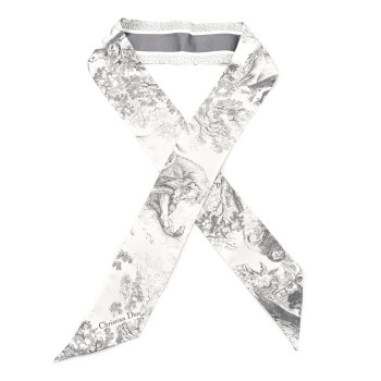 CHRISTIAN DIOR Silk Toile De Jouy Reverse Capri Mitzah Scarf Grey White