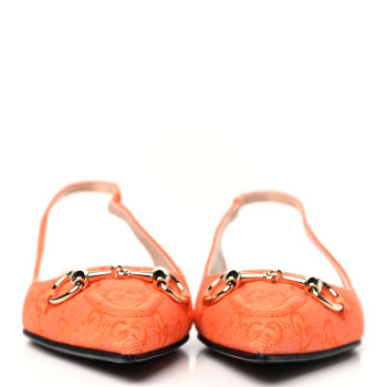 GUCCI New Canvas GG Monogram Nappa Charlotte Horsebit Womens Slingback Ballet Flat 37.5 Orange