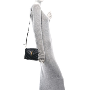 SAINT LAURENT Calfskin Y Quilted Monogram Toy Loulou Crossbody Bag Black