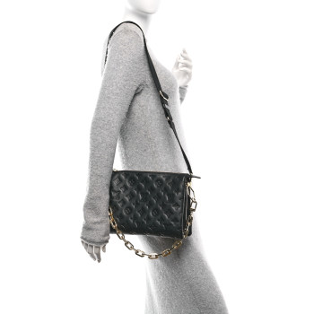 LOUIS VUITTON Lambskin Embossed Monogram Coussin PM Black