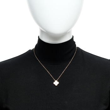 VAN CLEEF & ARPELS 18K Yellow Gold Diamond Yellow Mother of Pearl Vintage Alhambra Pendant Necklace