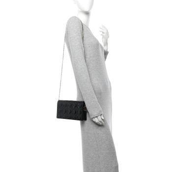 CHRISTIAN DIOR Patent Cannage Lady Dior Chain Wallet Black