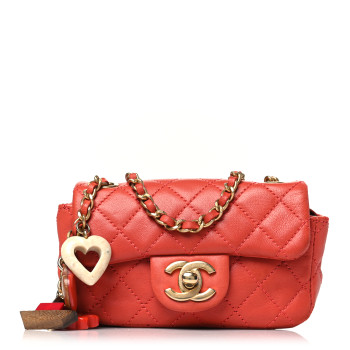 CHANEL Lambskin Quilted Extra Mini Cruise Charm Flap Coral