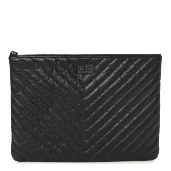 CHANEL Aged Calfskin Chevron Quilted Reissue 2.55 Medium Cosmetic Case So Black