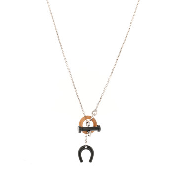 HERMES Palladium Buffalo Horn Mobile Equestre Necklace