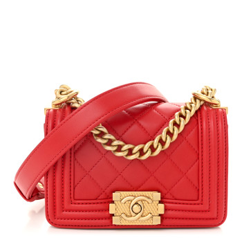 CHANEL Lambskin Quilted Mini Boy Flap Red