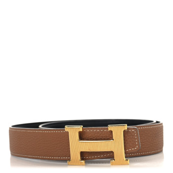 HERMES Box Togo 32mm Striee H Belt 85 34 Black Gold