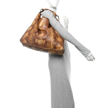 GUCCI Snakeskin Large Horsebit Chain Hobo Gold