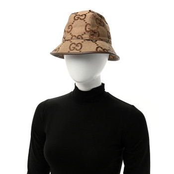 GUCCI Monogram Jumbo GG Bucket Hat M Camel Ebony New Acero