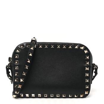 VALENTINO GARAVANI Calfskin Rockstud Camera Crossbody Bag Black