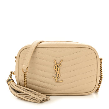 SAINT LAURENT Grain De Poudre Matelasse Monogram Mini Lou Camera Bag Dark Beige