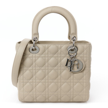 CHRISTIAN DIOR Grained Calfskin Cannage Medium Lady Dior Sable