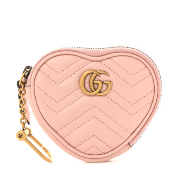 GUCCI Calfskin Matelasse Chevron GG Marmont Heart Coin Purse Perfect Pink