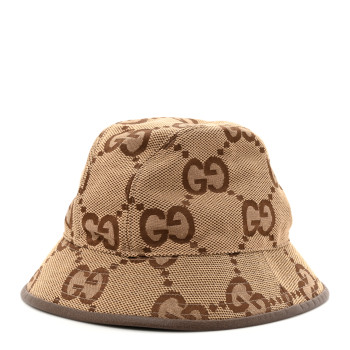 GUCCI Monogram Jumbo GG Bucket Hat M Camel Ebony New Acero