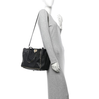 VALENTINO GARAVANI Vitello Medium Rockstud Tote Black
