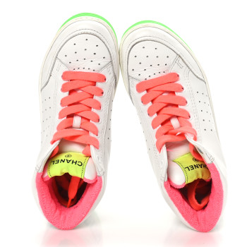 CHANEL Calfskin Womens Logo High Top Sneakers 36.5 White Multicolor
