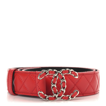 CHANEL Caviar Quilted CC Chain Belt 85 34 Red