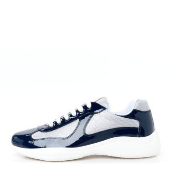 PRADA Patent Technical Fabric Mens America's Cup Patchwork Sneakers 11 Royal Argento