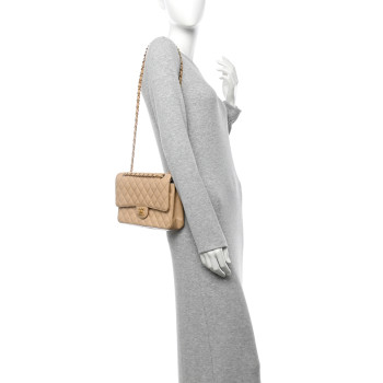 CHANEL Caviar Quilted Medium Double Flap Beige