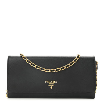PRADA Saffiano Metal Oro Chain Wallet Black