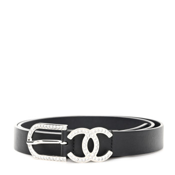 CHANEL Calfskin Crystall CC Belt 75 30 Black