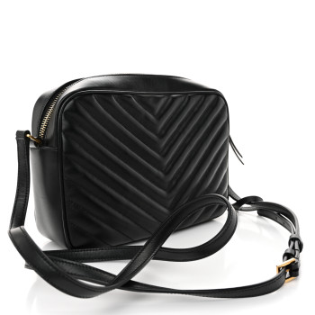 SAINT LAURENT Calfskin Matelasse Monogram Lou Camera Bag Black