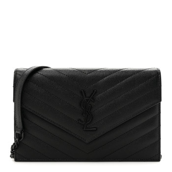 SAINT LAURENT Grain De Poudre Matelasse Chevron Monogram Monochrome Envelope Chain Wallet Black