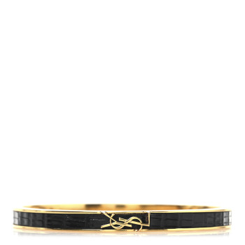 SAINT LAURENT Calfskin Crocodile Embossed Opyum Bracelet L Black