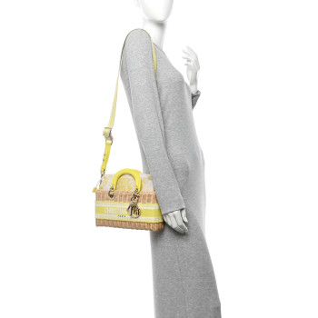 CHRISTIAN DIOR Wicker Oblique Dioriviera Medium Lady D-Joy Bag Natural Fluorescent Yellow