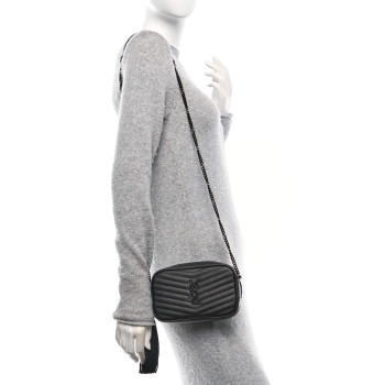 SAINT LAURENT Grain De Poudre Matelasse Monochrome Monogram Mini Lou Camera Bag Black