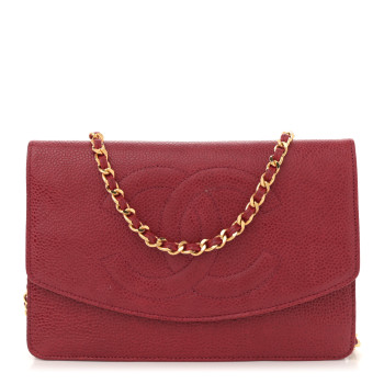 CHANEL Caviar Timeless CC Wallet On Chain WOC Red