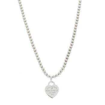 TIFFANY Sterling Silver Diamond Return to Tiffany Heart Tag Bead Necklace