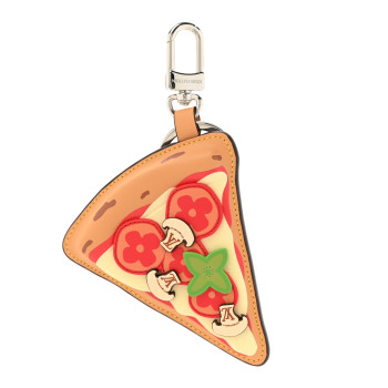 LOUIS VUITTON Calfskin Monogram Printed Pizza Bag Charm Key Holder