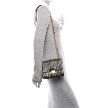 FENDI Vitello Liberty Bi-Color FF 1974 Embossed Small Kan U Shoulder Bag Maya Black