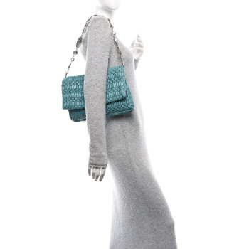 MIU MIU Nappa Matelasse Crystal Flap Clutch Turchese