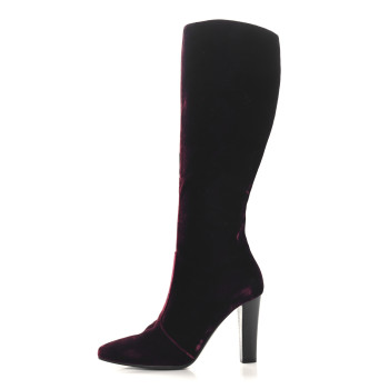 SAINT LAURENT Velvet Lily Thigh High Boots 36 Burgundy