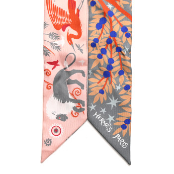 HERMES Silk Le Charme D Orphee Twilly Gris Acier Rose Poudre