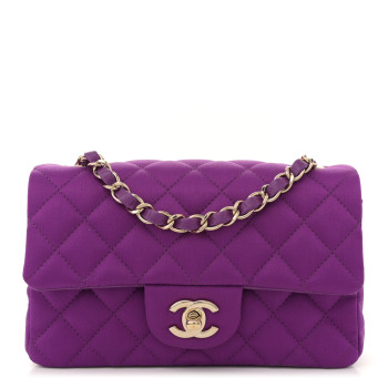 CHANEL Satin Quilted Mini Rectangular Flap Purple