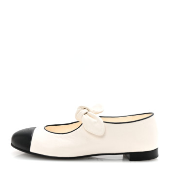 CHANEL Lambskin Bow Mary Jane Flats 36.5 White Black