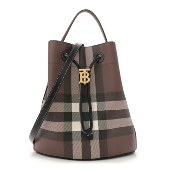 BURBERRY Giant Check Calfskin TB Bucket Bag Dark Birch