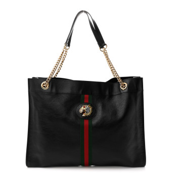 GUCCI Calfskin Large Rajah Chain Tote Black
