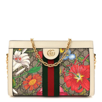 GUCCI GG Supreme Monogram Flora Web Small Ophidia Chain Shoulder Bag White