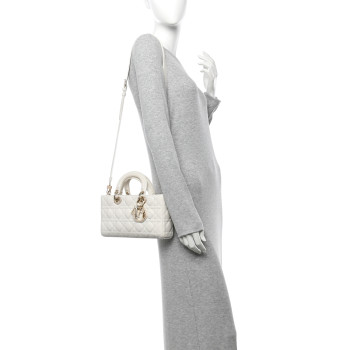 CHRISTIAN DIOR Calfskin Cannage Lady D-Joy White