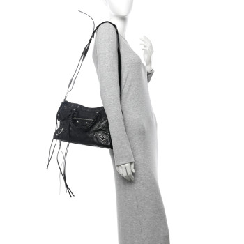 BALENCIAGA Agneau Classic Silver Hardware S City Logo Strap Black White
