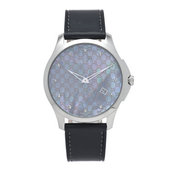 GUCCI Stainless Steel Calfskin Diamond Grey Mother of Pearl 40mm G-Timeless Quartz Watch