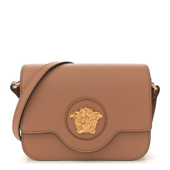 VERSACE Grained Calfskin La Medusa Flap Shoulder Bag Brown