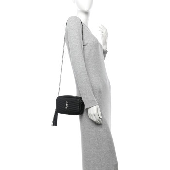 SAINT LAURENT Grain De Poudre Matelasse Monogram Mini Lou Camera Bag Black