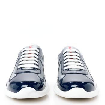 PRADA Patent Technical Fabric Mens America's Cup Patchwork Sneakers 11 Royal Argento