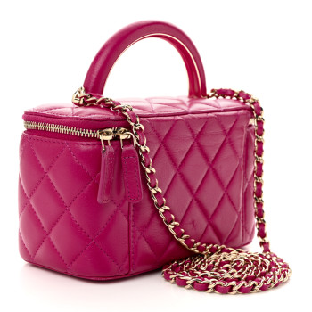 CHANEL Lambskin Quilted Small Charming Top Handle Vanity Case With Chain Dark Pink